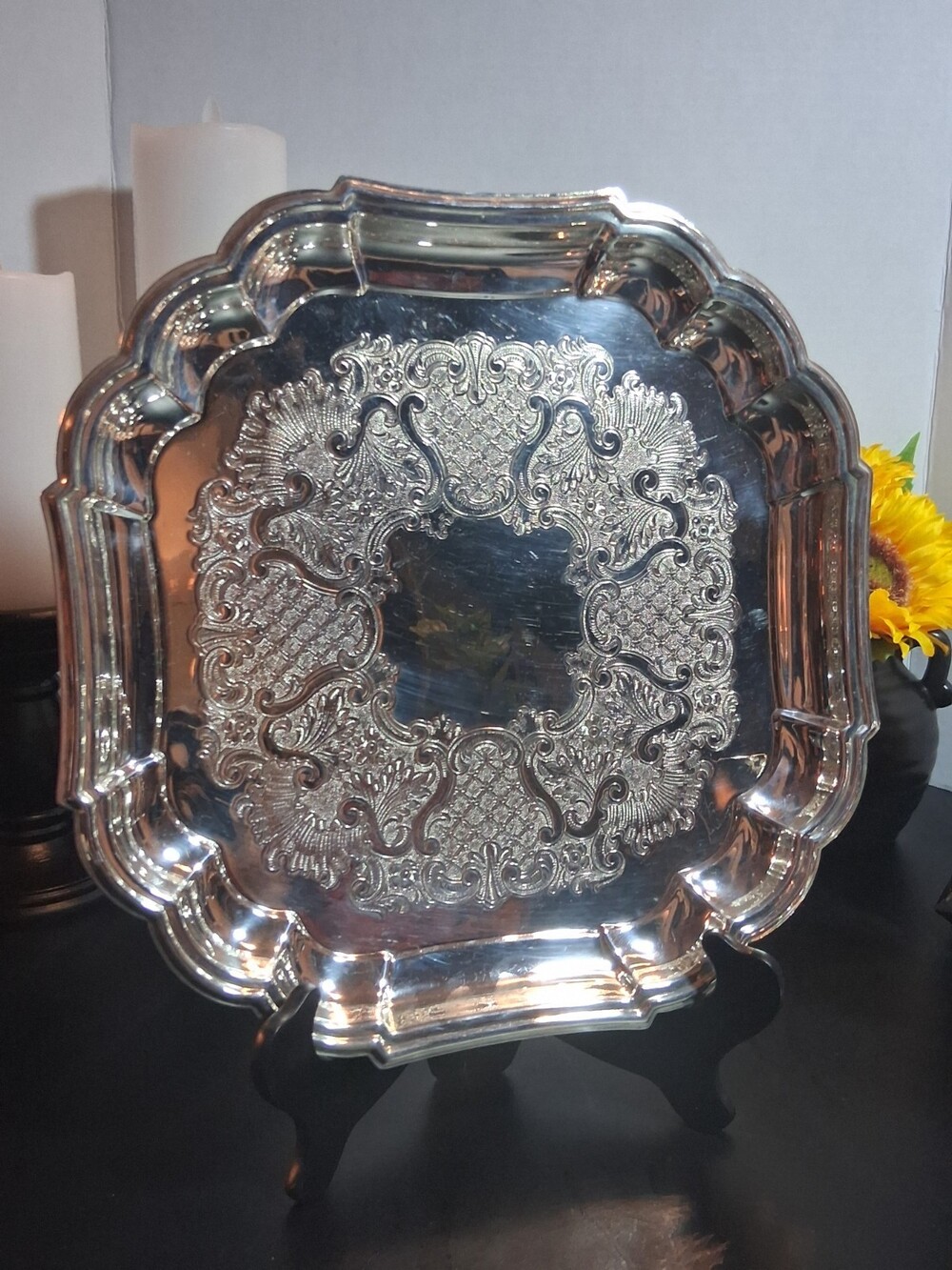 VTG Gorham HeritageYH27 SilverPlate Scalloped Footed ServingPlatter 11" Polished